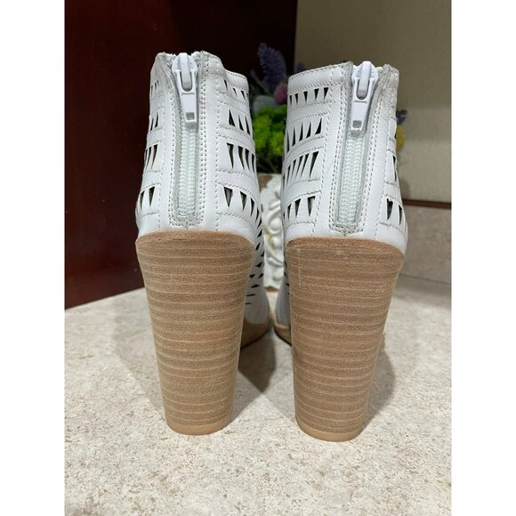 Jeffrey Campbell Rodolfo White Laser-Cut Lace-Up Open Toe Wedge Sandals Size 8 - Picture 8 of 12